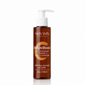 A bottle of Skin Win Essentials BrightBoost Antioxidant Vitamin C Gel Cleanser, featuring a white pump dispenser and a translucent amber-brown bottle, set against a clean white background with a subtle reflection.
