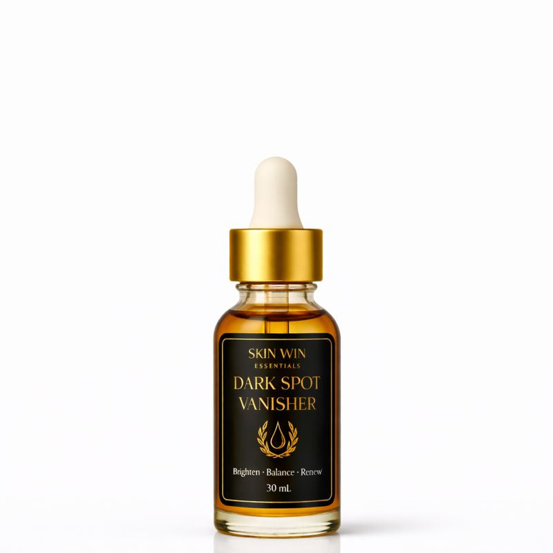 Skincare serum bottle labeled 'Dark Spot Vanisher' on a white background