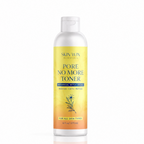 A 6 fl oz bottle of Skin Win Essentials Pore No More Toner with a white cap and a yellow-to-orange gradient label, shown on a white background with a reflection.