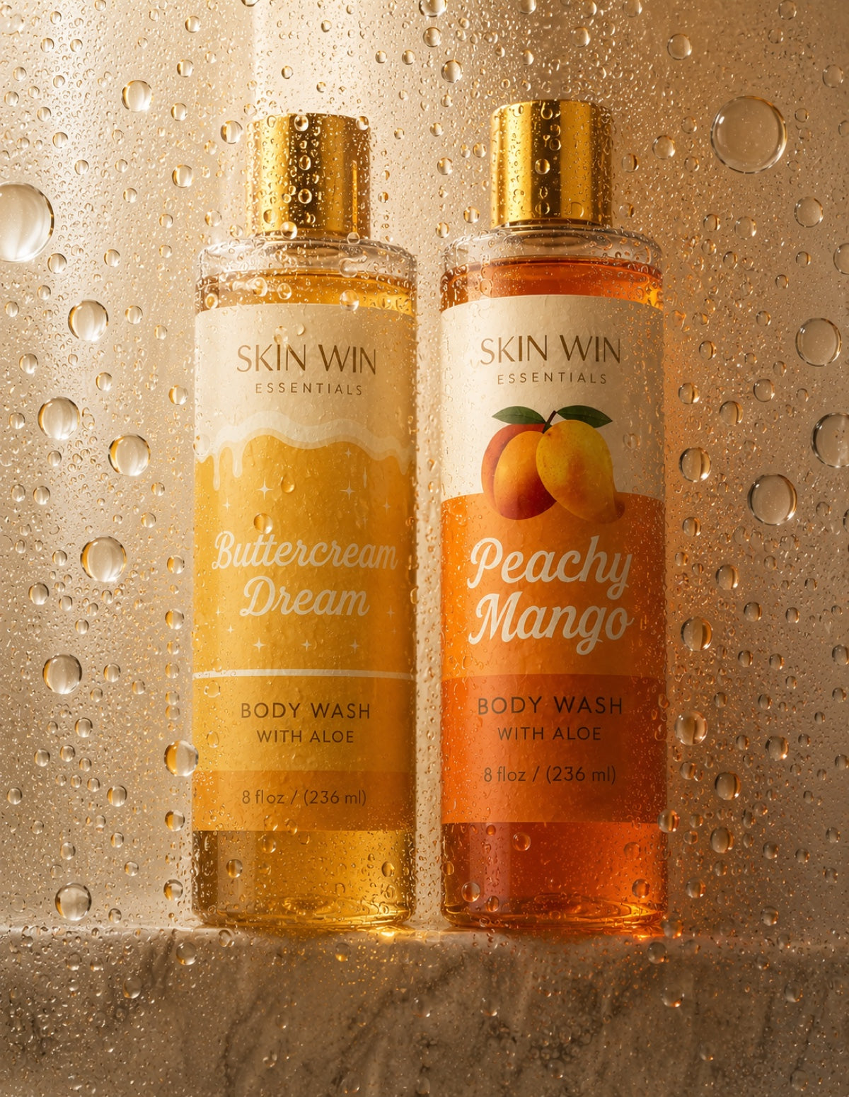 Buttercream Dream and Peachy Mango Skin Win body washes